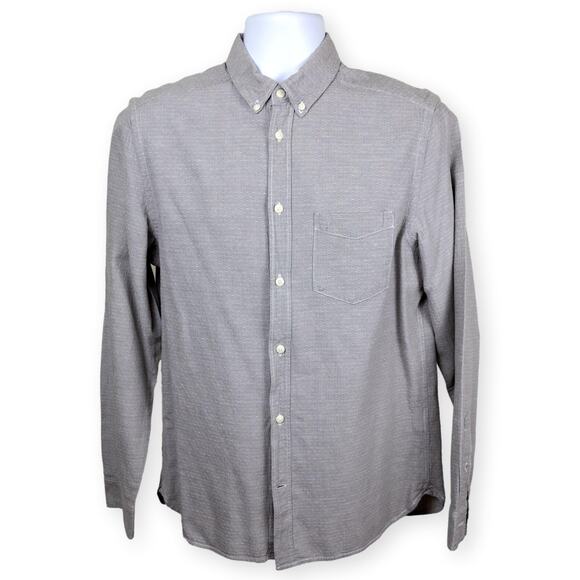 H&M L.O.G.G. Gray White Button Cotton Linen Mens Dress Shirt M - Picture 1 of 7